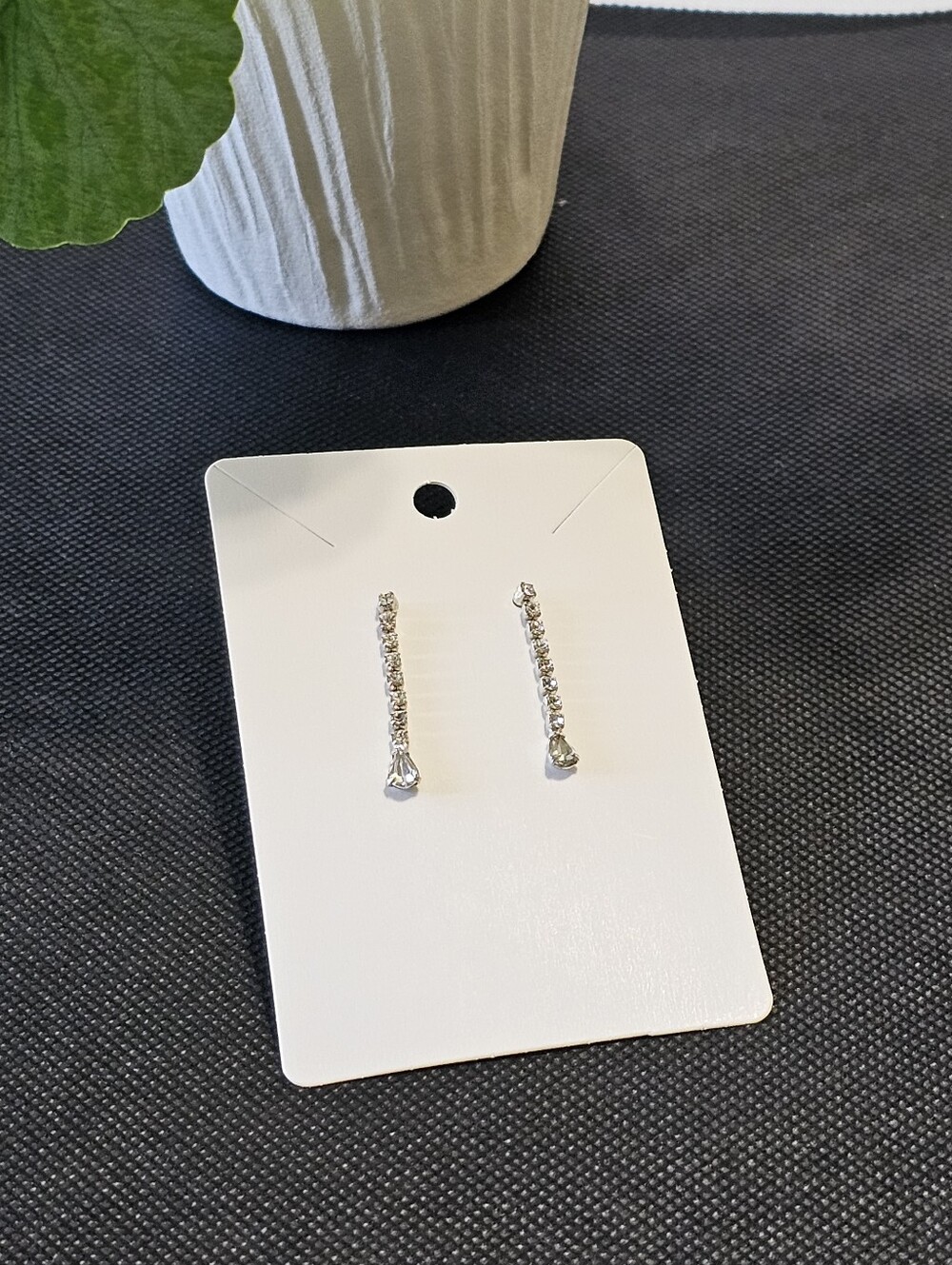 Silver Crystal Linear Drop Earrings - Elegant Dangle Studs